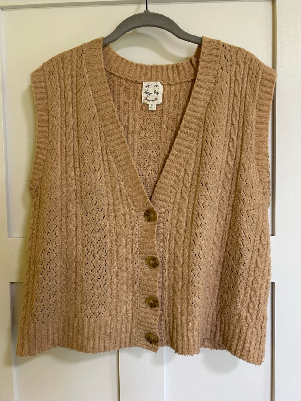 Cable-Knit Button Front Sweater Vest - Beige